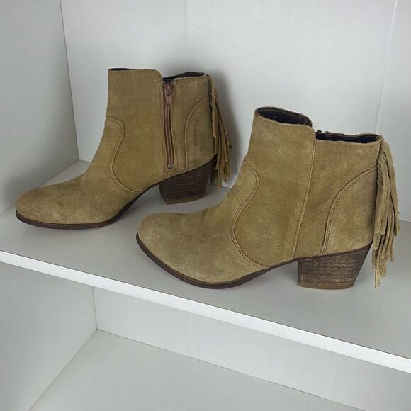 Matisse Tan Suede Fringe Back Ankle Boots Booties - Picture 2 of 9